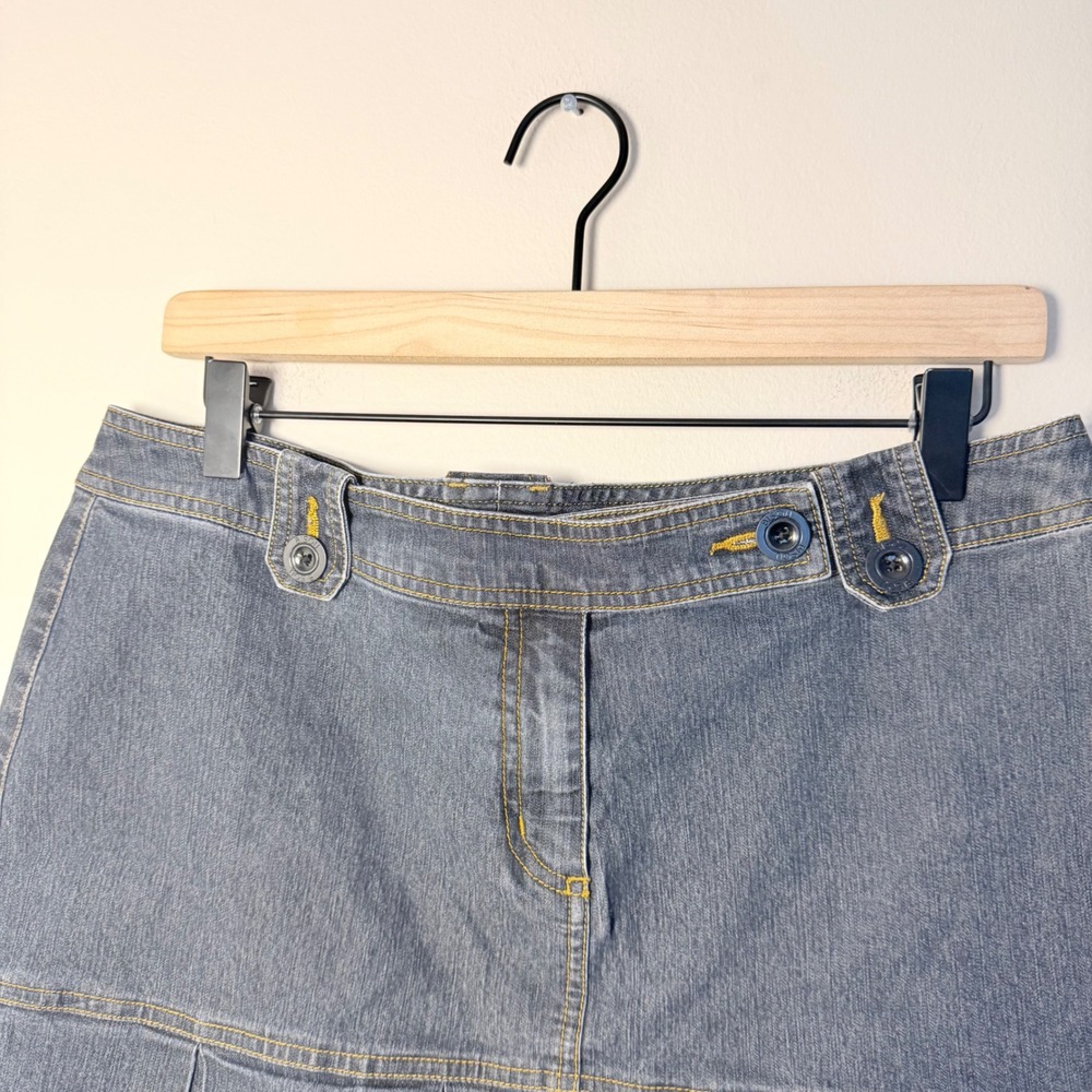 VTG Bisou Bisou Dark Wash Denim Mini Skirt Pleated Y2K Women's SZ 12 Cotton - Picture 2 of 7